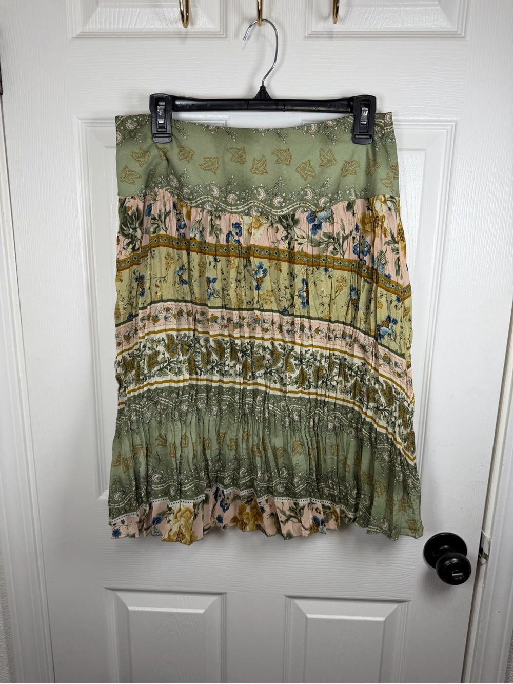 Allison Taylor Sage Green Floral Tiered Midi Skirt